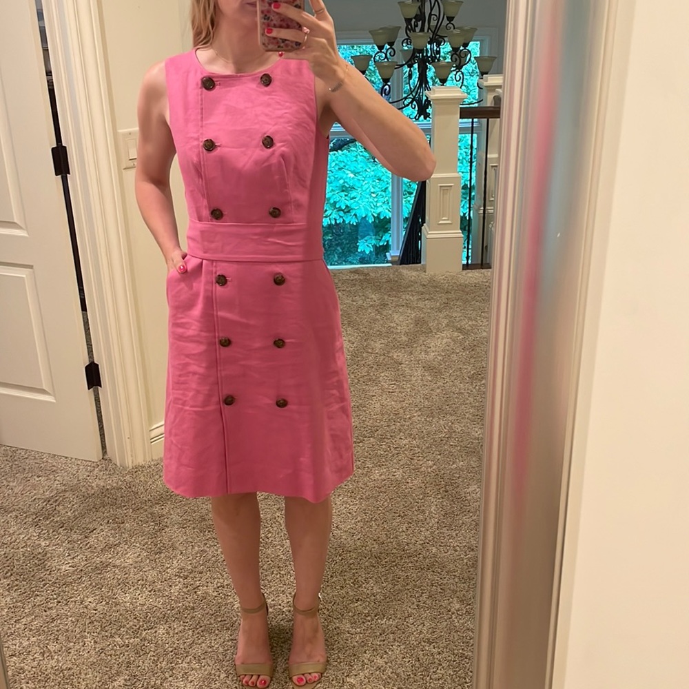 J. CREW Women Double Breasted Linen Blend Sheath Sleeveless Dress Pink size 4